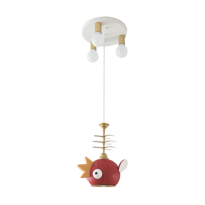 Modern Cartoon Cyprinoid Shade Gold Hanging Lamp Kit 1/4 Lights Pendant Lighting in Red Clearhalo 'Ceiling Lights' 'Pendant Lights' 'Pendants' Lighting' 809907