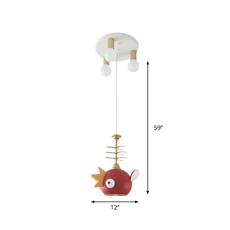 Modern Cartoon Cyprinoid Shade Gold Hanging Lamp Kit 1/4 Lights Pendant Lighting in Red Clearhalo 'Ceiling Lights' 'Pendant Lights' 'Pendants' Lighting' 809908