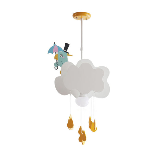 1 Head Bedroom Hanging Ceiling Light Kids White Pendant Light with Cloud and Birds Wood Shade Clearhalo 'Ceiling Lights' 'Pendant Lights' 'Pendants' Lighting' 809920