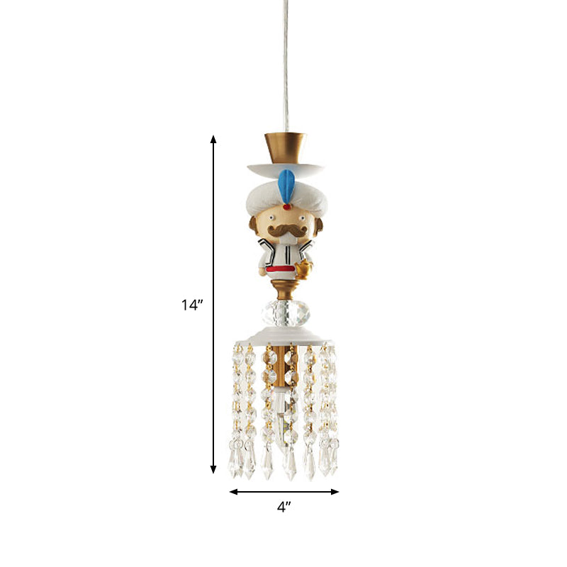 Puppet Bedroom Hanging Light Fixture Metal 1/3 Lights Modern Pendant Lighting in White with Crystal Drop Clearhalo 'Ceiling Lights' 'Pendant Lights' 'Pendants' Lighting' 809925