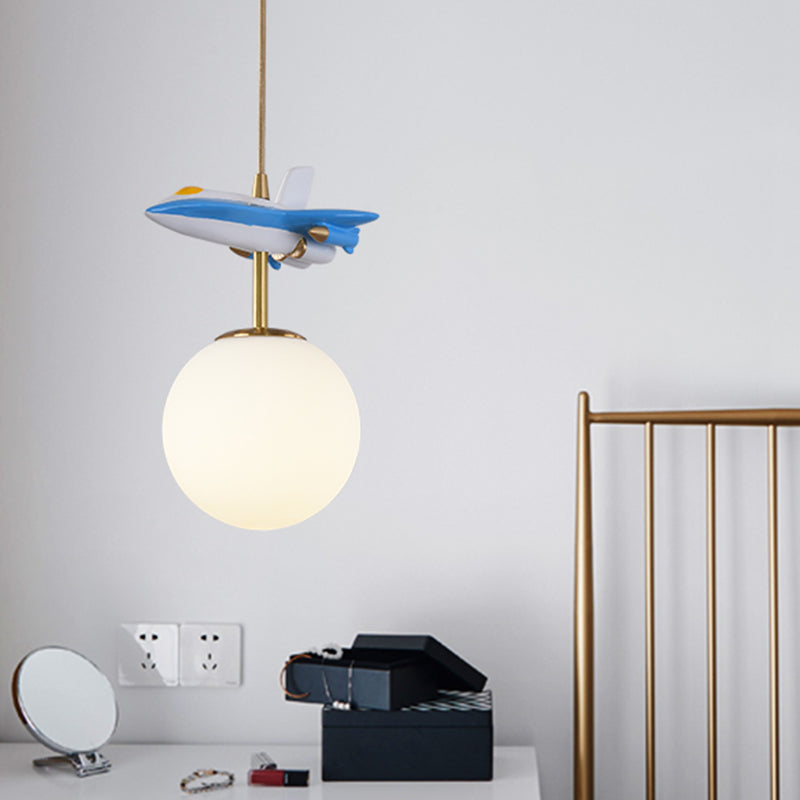 Airplane Ceiling Pendant Light Kids Metal 1 Light White/Blue Suspension Light for Bedroom White Clearhalo 'Ceiling Lights' 'Pendant Lights' 'Pendants' Lighting' 809931_4f5e87d3-7b12-4e36-b832-95dda9934f08