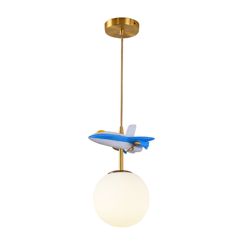 Airplane Ceiling Pendant Light Kids Metal 1 Light White/Blue Suspension Light for Bedroom Clearhalo 'Ceiling Lights' 'Pendant Lights' 'Pendants' Lighting' 809933