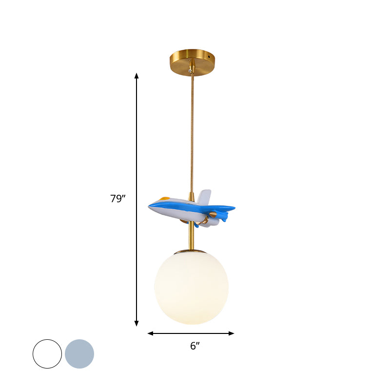 Airplane Ceiling Pendant Light Kids Metal 1 Light White/Blue Suspension Light for Bedroom Clearhalo 'Ceiling Lights' 'Pendant Lights' 'Pendants' Lighting' 809934