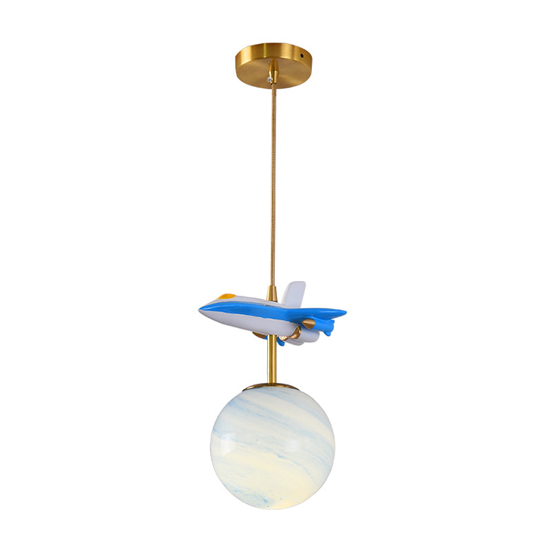 Airplane Ceiling Pendant Light Kids Metal 1 Light White/Blue Suspension Light for Bedroom Clearhalo 'Ceiling Lights' 'Pendant Lights' 'Pendants' Lighting' 809937