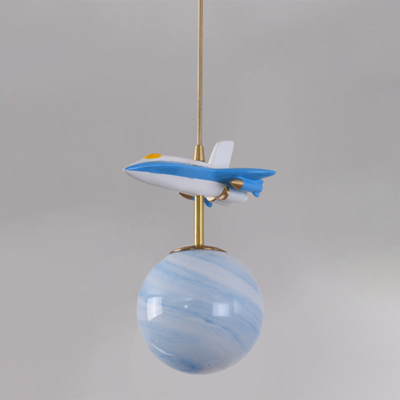 Airplane Ceiling Pendant Light Kids Metal 1 Light White/Blue Suspension Light for Bedroom Clearhalo 'Ceiling Lights' 'Pendant Lights' 'Pendants' Lighting' 809938