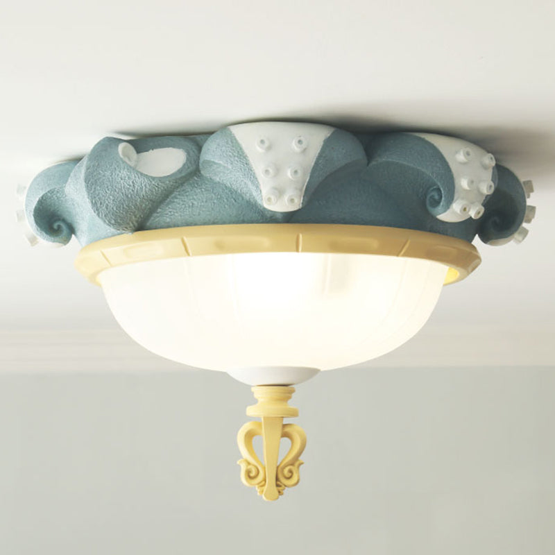 Kids 3 Lights Close to Ceiling Fixture with Resin Shade Blue Dome Flush Mount Lighting Blue Clearhalo 'Ceiling Lights' 'Close To Ceiling Lights' 'Close to ceiling' 'Flush mount' Lighting' 809955