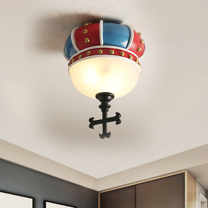 Kids Crown Resin Flushmount Lighting 2 Light Ceiling Light Fixture for Bedroom in Red and Blue Red Clearhalo 'Ceiling Lights' 'Close To Ceiling Lights' 'Close to ceiling' 'Flush mount' Lighting' 809963