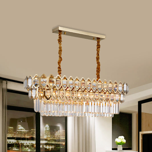 10-Bulb Quatrefoil Tiered Island Lamp Modernist Gold Prismatic Crystal Ceiling Pendant Light Gold Clearhalo 'Ceiling Lights' 'Island Lights' Lighting' 810062