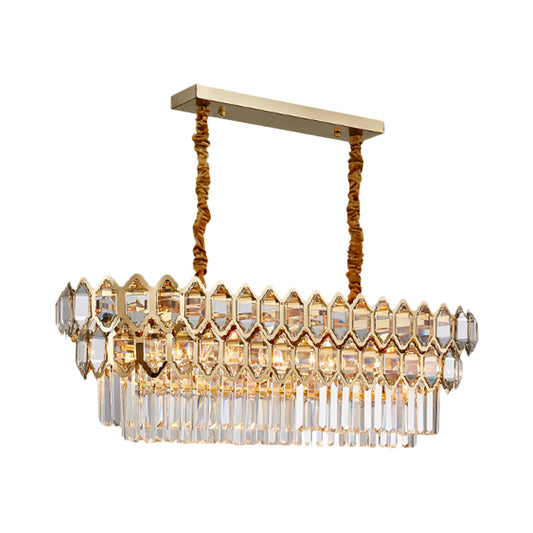 10-Bulb Quatrefoil Tiered Island Lamp Modernist Gold Prismatic Crystal Ceiling Pendant Light Clearhalo 'Ceiling Lights' 'Island Lights' Lighting' 810063