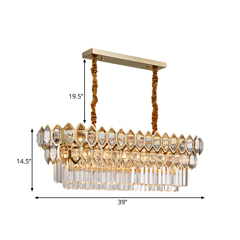 10-Bulb Quatrefoil Tiered Island Lamp Modernist Gold Prismatic Crystal Ceiling Pendant Light Clearhalo 'Ceiling Lights' 'Island Lights' Lighting' 810065