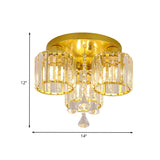 Crystal Prism Gold Finish Ceiling Light Cylindrical 3/5-Head Mid Century Semi Flush Mount Chandelier Clearhalo 'Ceiling Lights' 'Close To Ceiling Lights' 'Close to ceiling' 'Semi-flushmount' Lighting' 810077