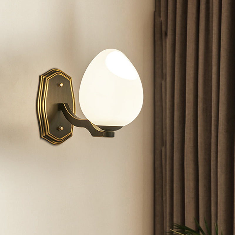 Traditionalist Egg-Like Wall Sconce Lighting 1 Light White Frosted Glass Wall Lamp in Black Black Clearhalo 'Wall Lamps & Sconces' 'Wall Lights' Lighting' 810083