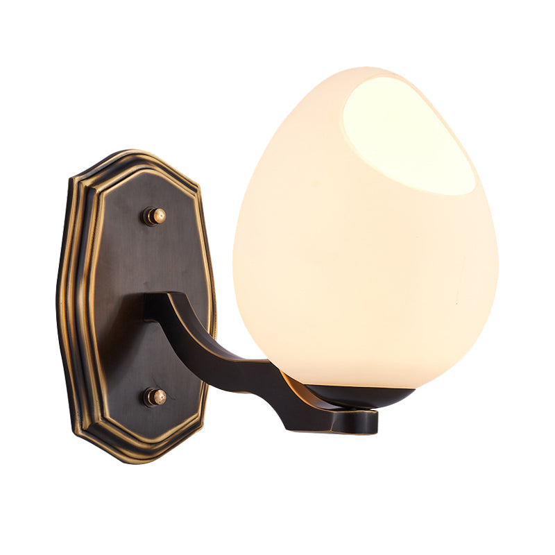 Traditionalist Egg-Like Wall Sconce Lighting 1 Light White Frosted Glass Wall Lamp in Black Clearhalo 'Wall Lamps & Sconces' 'Wall Lights' Lighting' 810085