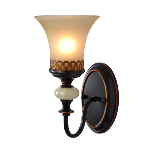 Black Bell Up Wall Mounted Light Vintage Tan Glass 1 Bulb Living Room Wall Lamp Fixture Clearhalo 'Wall Lamps & Sconces' 'Wall Lights' Lighting' 810093