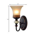 Black Bell Up Wall Mounted Light Vintage Tan Glass 1 Bulb Living Room Wall Lamp Fixture Clearhalo 'Wall Lamps & Sconces' 'Wall Lights' Lighting' 810094