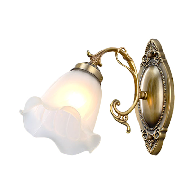 1 Light Opal Glass Wall Lighting Idea Traditional Brass/Bronze Finish Flower Indoor Wall Mount Lamp Clearhalo 'Wall Lamps & Sconces' 'Wall Lights' Lighting' 810102