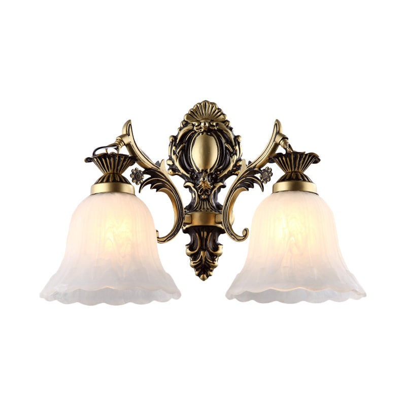 Cream Glass Floral-Shape Wall Mount Lamp Vintage 1/2 Heads Indoor Wall Light Fixture in Bronze Clearhalo 'Wall Lamps & Sconces' 'Wall Lights' Lighting' 810110