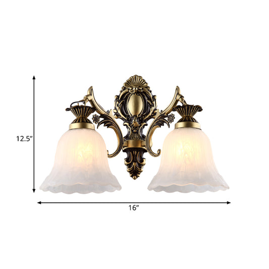 Cream Glass Floral-Shape Wall Mount Lamp Vintage 1/2 Heads Indoor Wall Light Fixture in Bronze Clearhalo 'Wall Lamps & Sconces' 'Wall Lights' Lighting' 810111