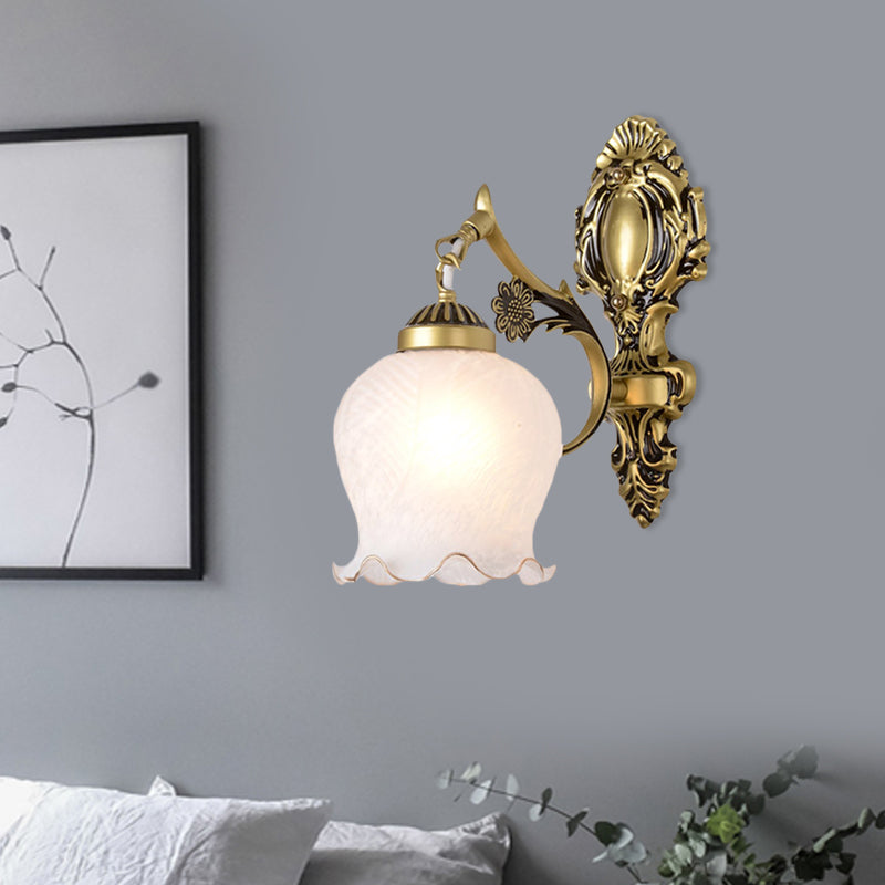 Antiqued Flower Wall Mount Lighting 1/2-Head Opal Glass Wall Lamp Fixture in Bronze for Bedroom 1.0 Bronze Clearhalo 'Wall Lamps & Sconces' 'Wall Lights' Lighting' 810112