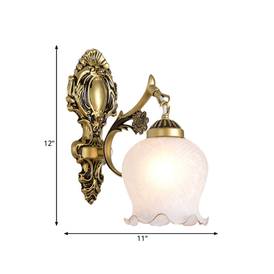 Antiqued Flower Wall Mount Lighting 1/2-Head Opal Glass Wall Lamp Fixture in Bronze for Bedroom Clearhalo 'Wall Lamps & Sconces' 'Wall Lights' Lighting' 810115