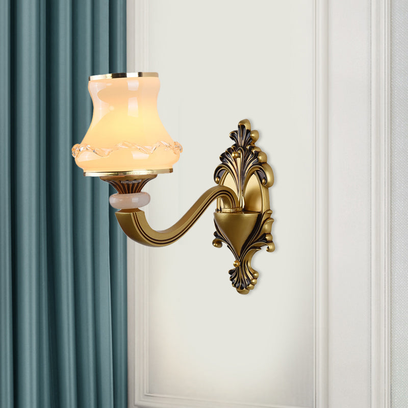 Frosted Glass Urn Shaped Wall Lamp Vintage Style 1/2-Bulb Living Room Wall Mount Lighting in Brass 1.0 Brass A Clearhalo 'Wall Lamps & Sconces' 'Wall Lights' Lighting' 810121