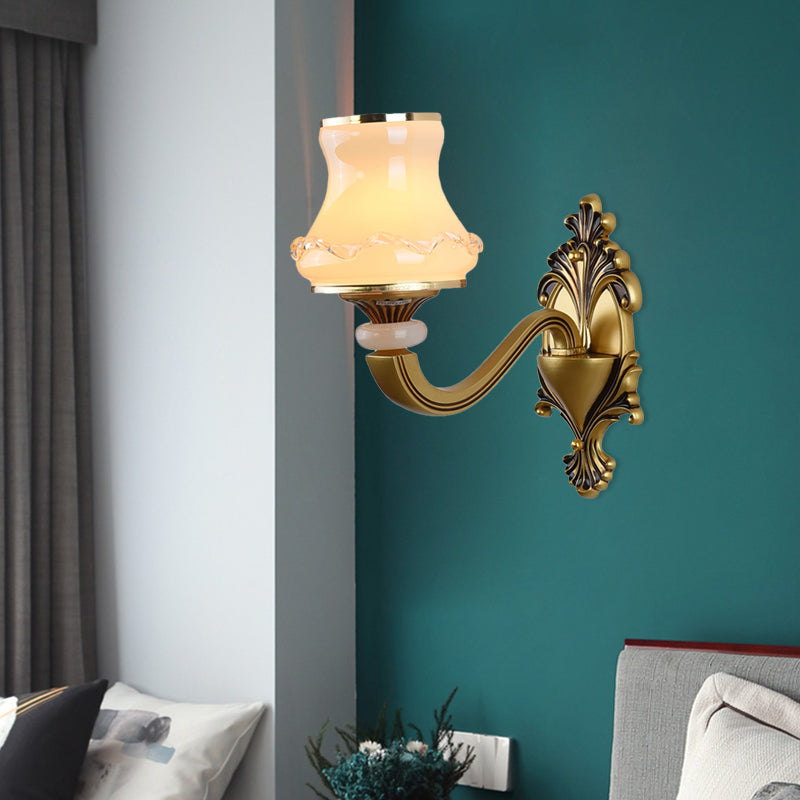 Frosted Glass Urn Shaped Wall Lamp Vintage Style 1/2-Bulb Living Room Wall Mount Lighting in Brass Clearhalo 'Wall Lamps & Sconces' 'Wall Lights' Lighting' 810122