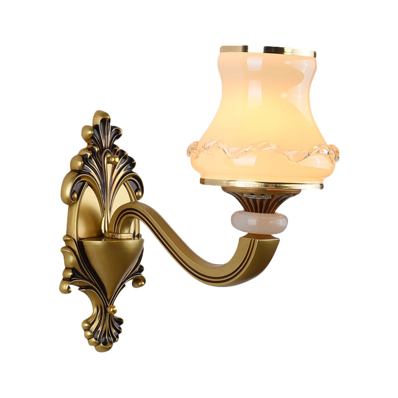 Frosted Glass Urn Shaped Wall Lamp Vintage Style 1/2-Bulb Living Room Wall Mount Lighting in Brass Clearhalo 'Wall Lamps & Sconces' 'Wall Lights' Lighting' 810123