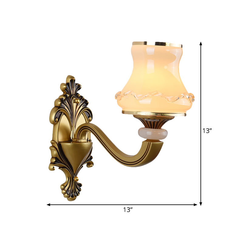 Frosted Glass Urn Shaped Wall Lamp Vintage Style 1/2-Bulb Living Room Wall Mount Lighting in Brass Clearhalo 'Wall Lamps & Sconces' 'Wall Lights' Lighting' 810124