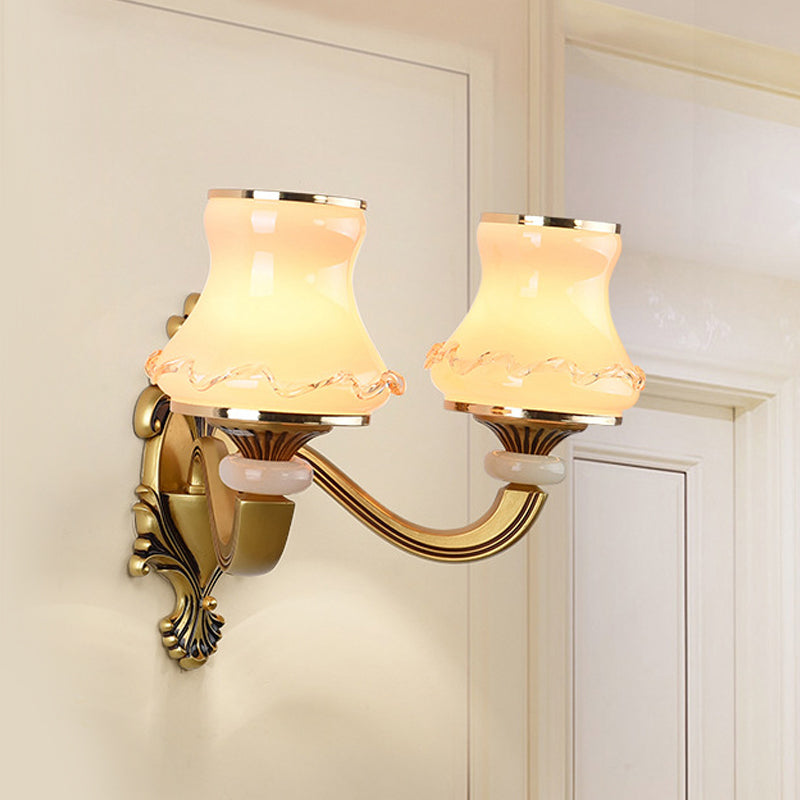 Frosted Glass Urn Shaped Wall Lamp Vintage Style 1/2-Bulb Living Room Wall Mount Lighting in Brass 2.0 Brass A Clearhalo 'Wall Lamps & Sconces' 'Wall Lights' Lighting' 810125