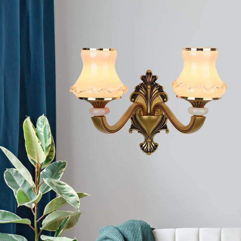 Frosted Glass Urn Shaped Wall Lamp Vintage Style 1/2-Bulb Living Room Wall Mount Lighting in Brass Clearhalo 'Wall Lamps & Sconces' 'Wall Lights' Lighting' 810126