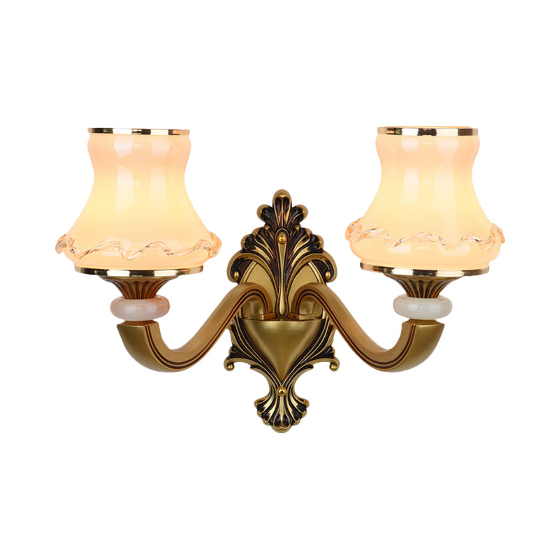 Frosted Glass Urn Shaped Wall Lamp Vintage Style 1/2-Bulb Living Room Wall Mount Lighting in Brass Clearhalo 'Wall Lamps & Sconces' 'Wall Lights' Lighting' 810128