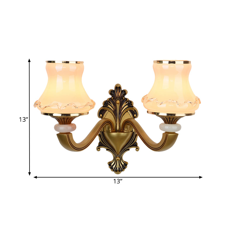 Frosted Glass Urn Shaped Wall Lamp Vintage Style 1/2-Bulb Living Room Wall Mount Lighting in Brass Clearhalo 'Wall Lamps & Sconces' 'Wall Lights' Lighting' 810129