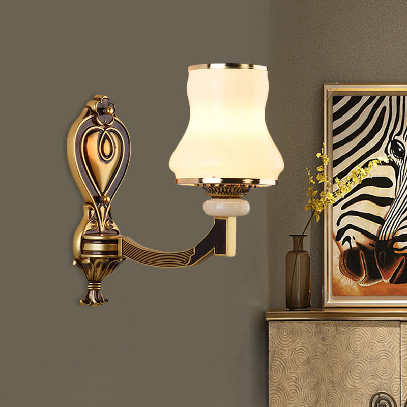 Frosted Glass Urn Shaped Wall Lamp Vintage Style 1/2-Bulb Living Room Wall Mount Lighting in Brass 1.0 Brass B Clearhalo 'Wall Lamps & Sconces' 'Wall Lights' Lighting' 810130