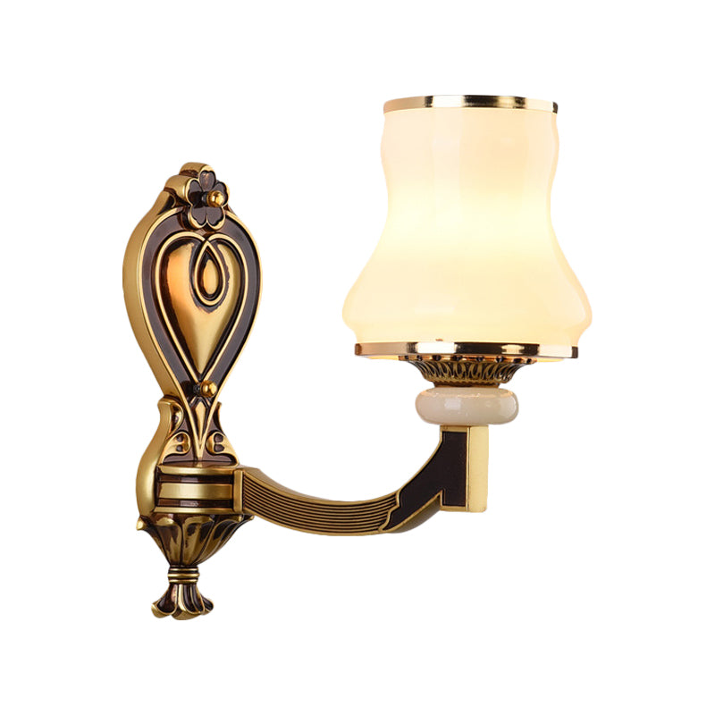 Frosted Glass Urn Shaped Wall Lamp Vintage Style 1/2-Bulb Living Room Wall Mount Lighting in Brass Clearhalo 'Wall Lamps & Sconces' 'Wall Lights' Lighting' 810133