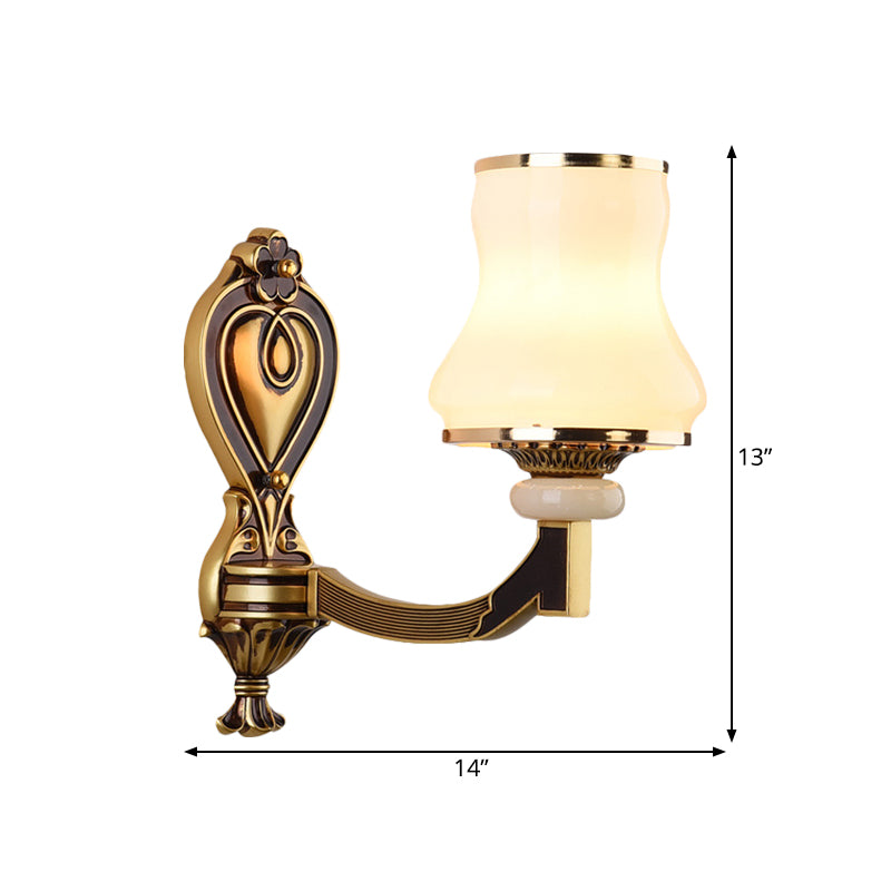 Frosted Glass Urn Shaped Wall Lamp Vintage Style 1/2-Bulb Living Room Wall Mount Lighting in Brass Clearhalo 'Wall Lamps & Sconces' 'Wall Lights' Lighting' 810134