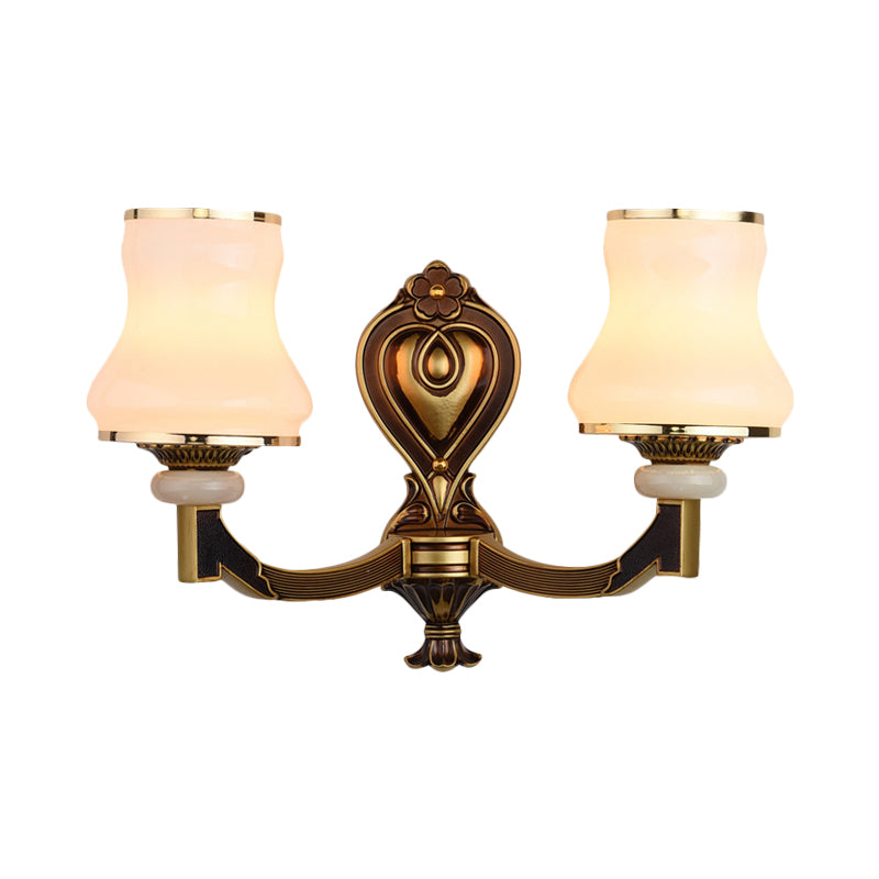 Frosted Glass Urn Shaped Wall Lamp Vintage Style 1/2-Bulb Living Room Wall Mount Lighting in Brass Clearhalo 'Wall Lamps & Sconces' 'Wall Lights' Lighting' 810138