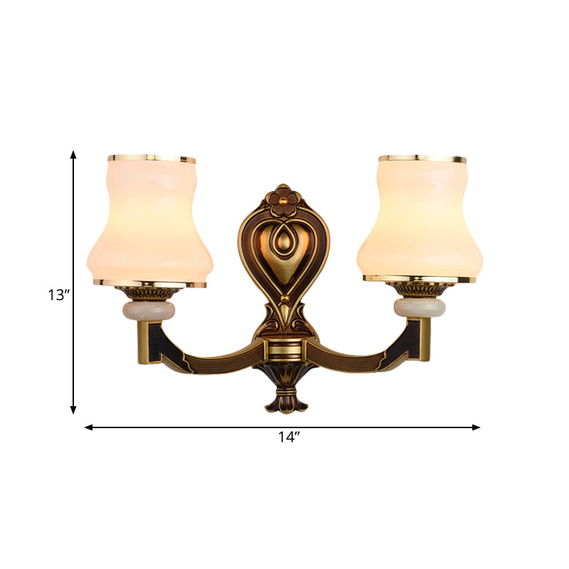 Frosted Glass Urn Shaped Wall Lamp Vintage Style 1/2-Bulb Living Room Wall Mount Lighting in Brass Clearhalo 'Wall Lamps & Sconces' 'Wall Lights' Lighting' 810139