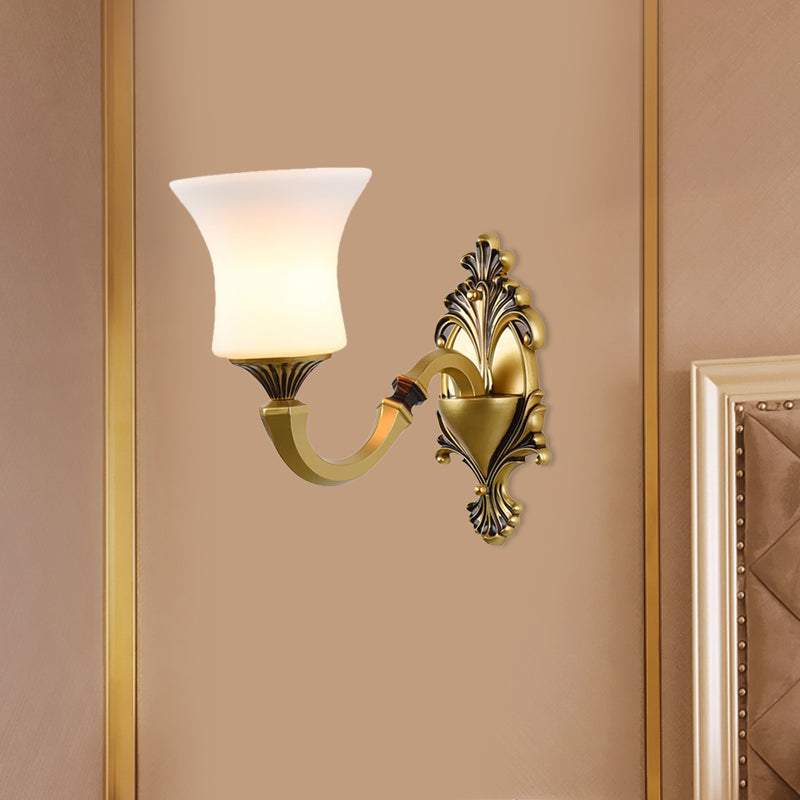 Bell Bedroom Up Wall Mounted Light Antiqued Frosted Glass 1/2-Light Brass Wall Lamp Fixture Clearhalo 'Wall Lamps & Sconces' 'Wall Lights' Lighting' 810160