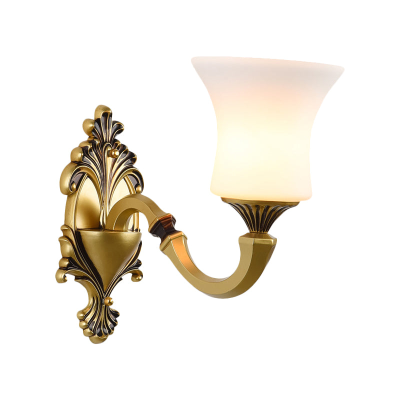 Bell Bedroom Up Wall Mounted Light Antiqued Frosted Glass 1/2-Light Brass Wall Lamp Fixture Clearhalo 'Wall Lamps & Sconces' 'Wall Lights' Lighting' 810161