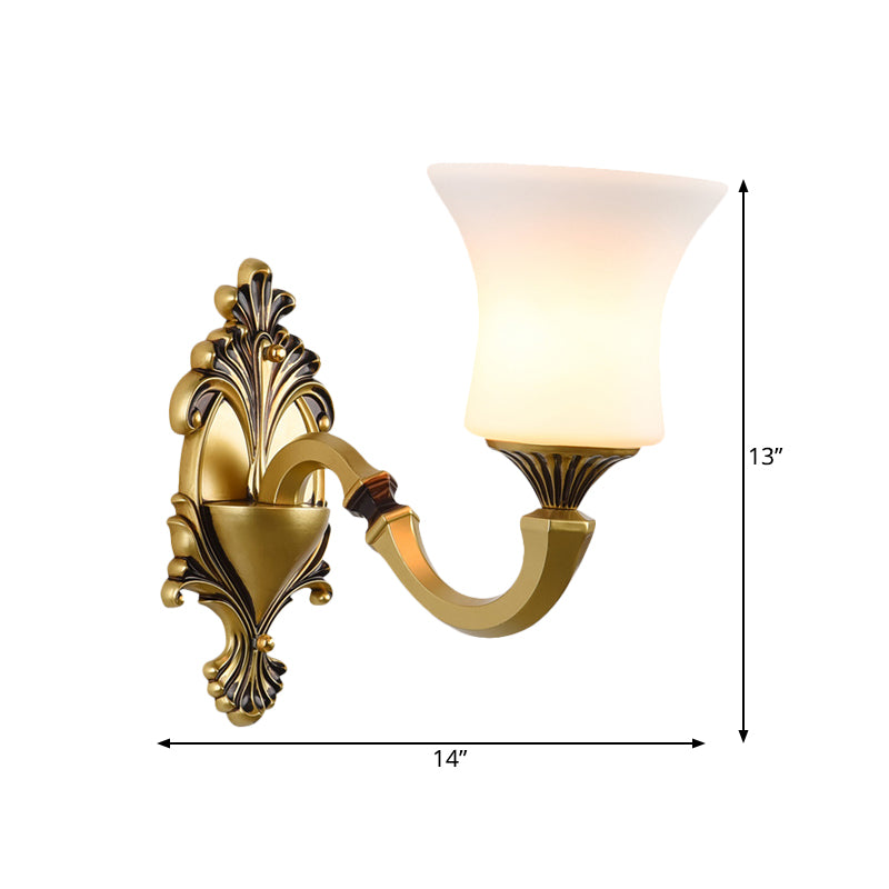 Bell Bedroom Up Wall Mounted Light Antiqued Frosted Glass 1/2-Light Brass Wall Lamp Fixture Clearhalo 'Wall Lamps & Sconces' 'Wall Lights' Lighting' 810162