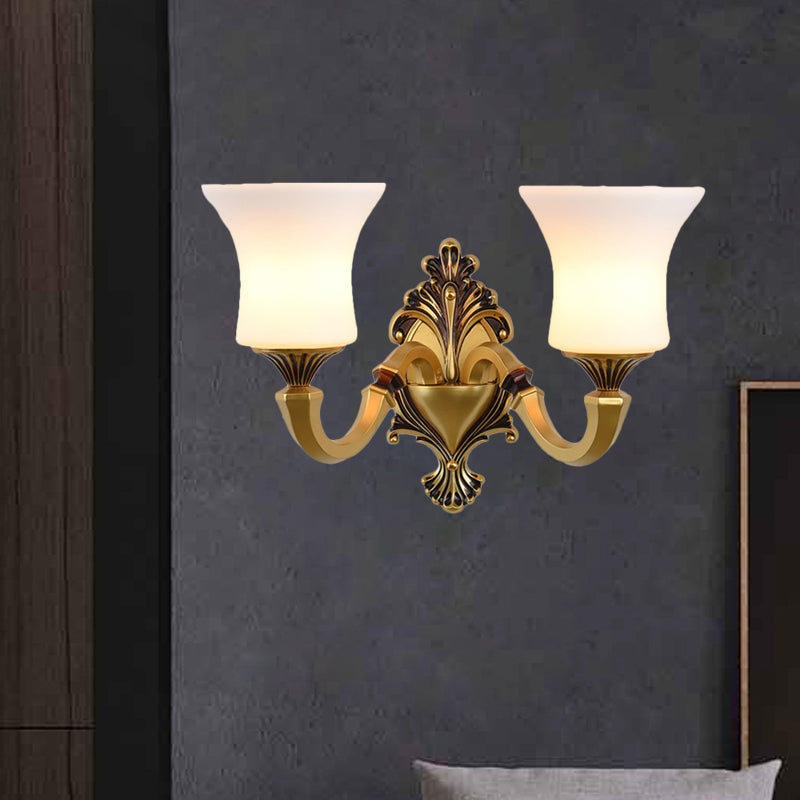 Bell Bedroom Up Wall Mounted Light Antiqued Frosted Glass 1/2-Light Brass Wall Lamp Fixture Clearhalo 'Wall Lamps & Sconces' 'Wall Lights' Lighting' 810164