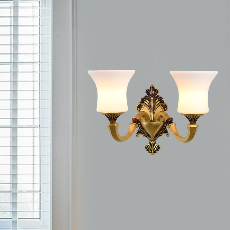 Bell Bedroom Up Wall Mounted Light Antiqued Frosted Glass 1/2-Light Brass Wall Lamp Fixture Clearhalo 'Wall Lamps & Sconces' 'Wall Lights' Lighting' 810165