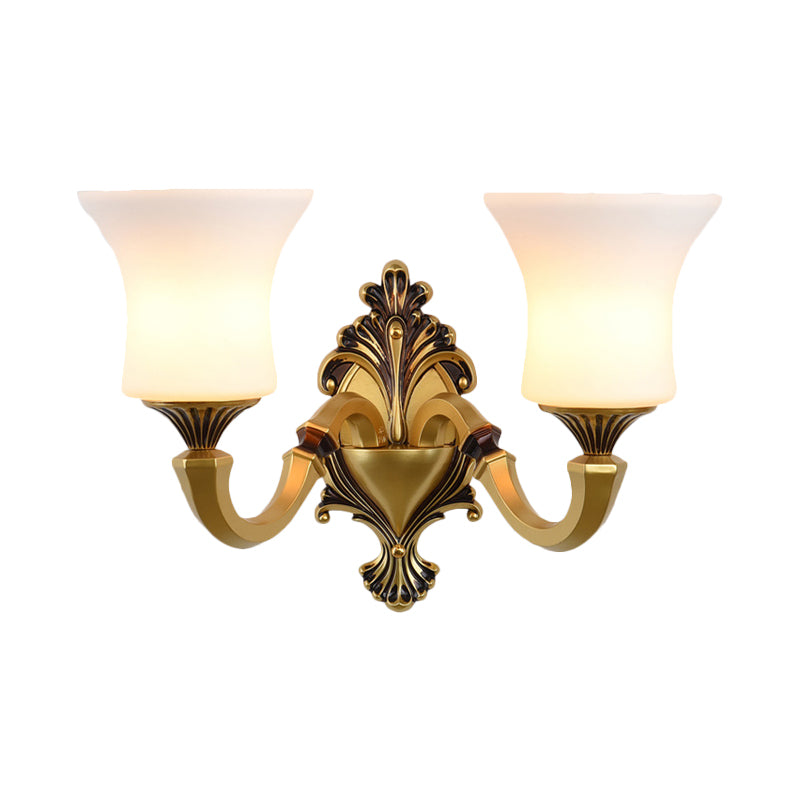 Bell Bedroom Up Wall Mounted Light Antiqued Frosted Glass 1/2-Light Brass Wall Lamp Fixture Clearhalo 'Wall Lamps & Sconces' 'Wall Lights' Lighting' 810166