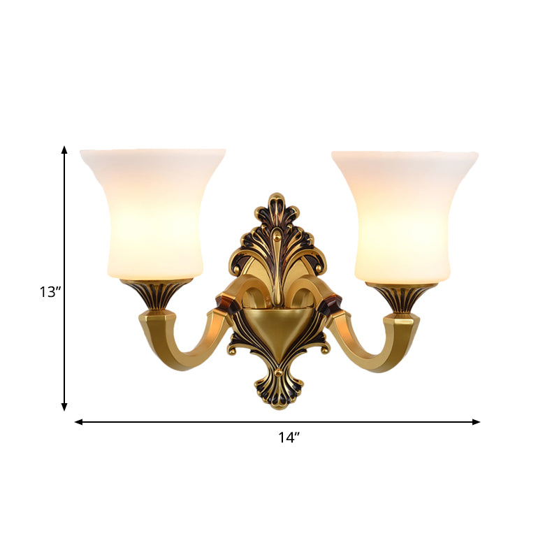 Bell Bedroom Up Wall Mounted Light Antiqued Frosted Glass 1/2-Light Brass Wall Lamp Fixture Clearhalo 'Wall Lamps & Sconces' 'Wall Lights' Lighting' 810167