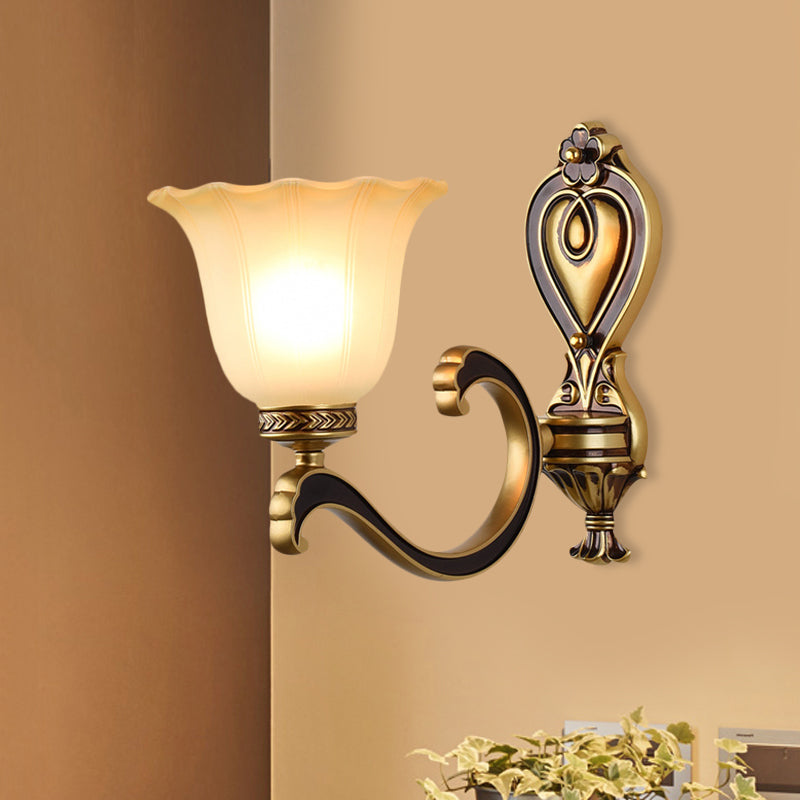 Bell Bedroom Up Wall Mounted Light Antiqued Frosted Glass 1/2-Light Brass Wall Lamp Fixture 1.0 Brass B Clearhalo 'Wall Lamps & Sconces' 'Wall Lights' Lighting' 810168