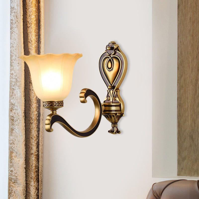 Bell Bedroom Up Wall Mounted Light Antiqued Frosted Glass 1/2-Light Brass Wall Lamp Fixture Clearhalo 'Wall Lamps & Sconces' 'Wall Lights' Lighting' 810169