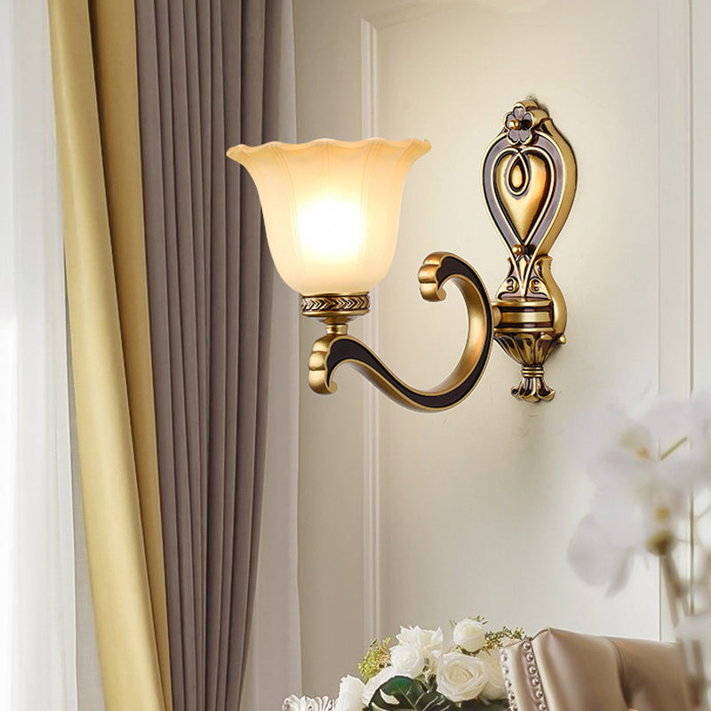 Bell Bedroom Up Wall Mounted Light Antiqued Frosted Glass 1/2-Light Brass Wall Lamp Fixture Clearhalo 'Wall Lamps & Sconces' 'Wall Lights' Lighting' 810170