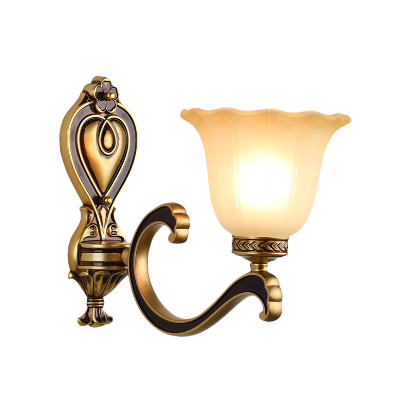 Bell Bedroom Up Wall Mounted Light Antiqued Frosted Glass 1/2-Light Brass Wall Lamp Fixture Clearhalo 'Wall Lamps & Sconces' 'Wall Lights' Lighting' 810171