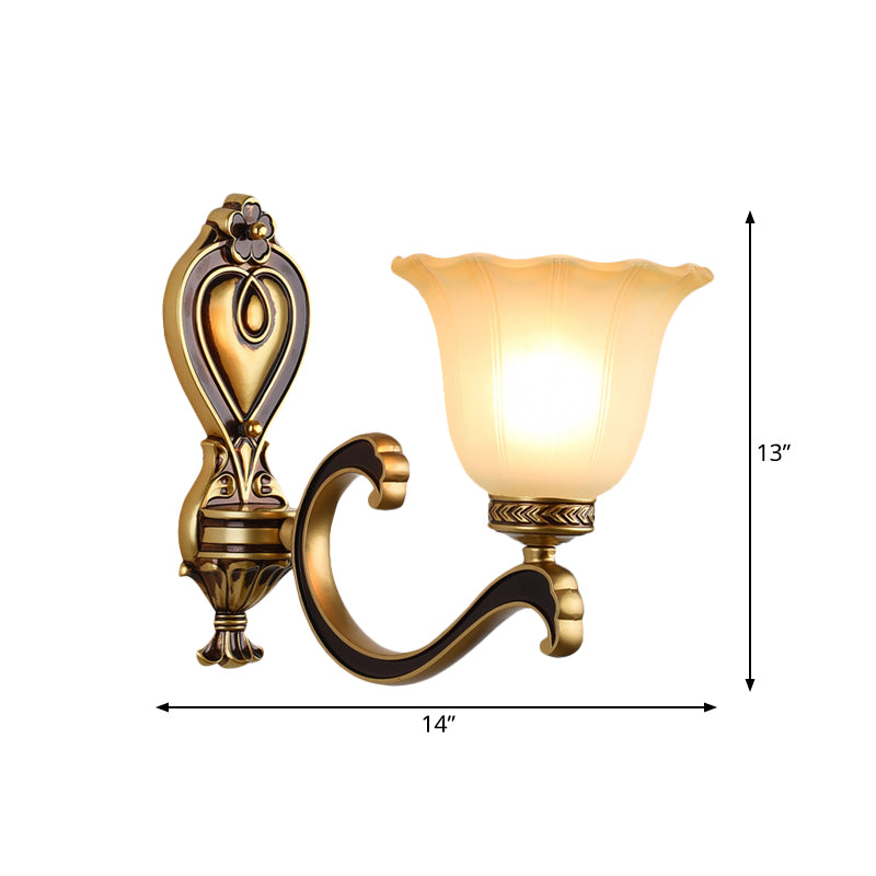 Bell Bedroom Up Wall Mounted Light Antiqued Frosted Glass 1/2-Light Brass Wall Lamp Fixture Clearhalo 'Wall Lamps & Sconces' 'Wall Lights' Lighting' 810172