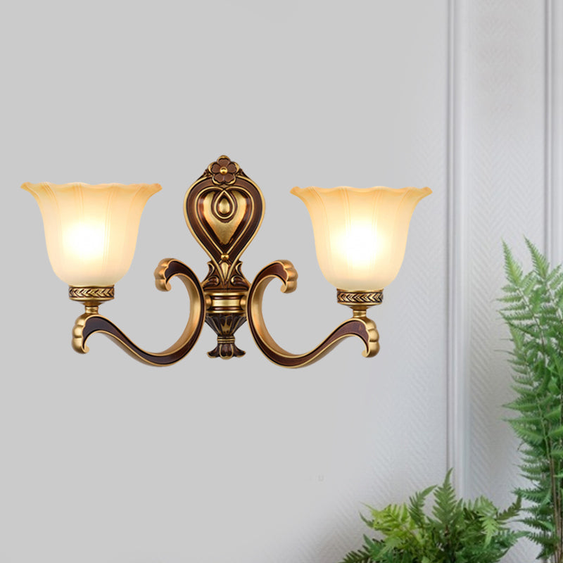 Bell Bedroom Up Wall Mounted Light Antiqued Frosted Glass 1/2-Light Brass Wall Lamp Fixture 2.0 Brass B Clearhalo 'Wall Lamps & Sconces' 'Wall Lights' Lighting' 810173